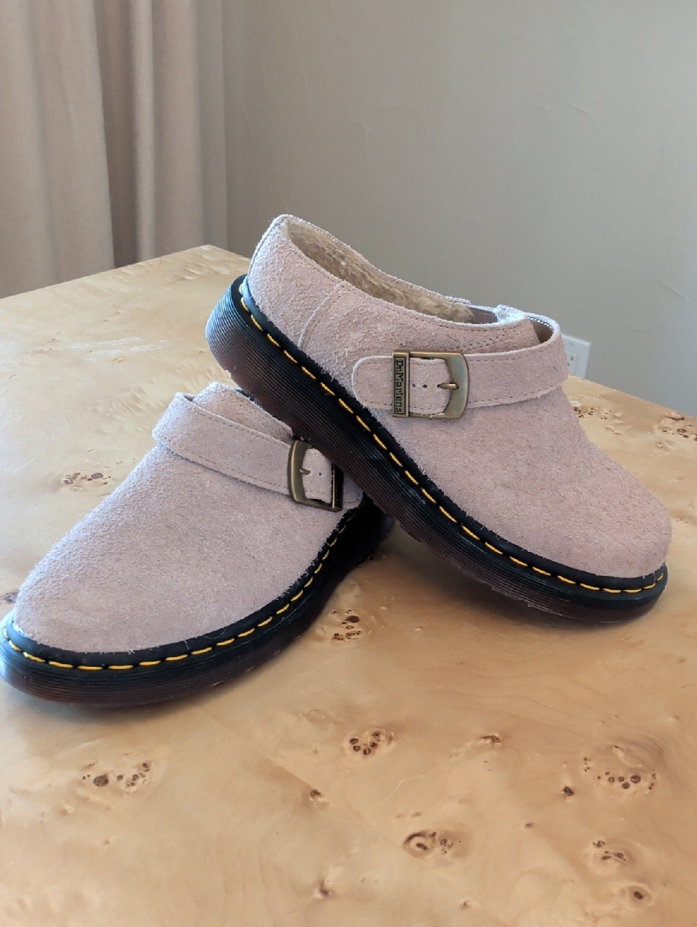 Dr. Martens Isham Faux Shearling Lined Suede Buckle Slingback Clog Mule Size 7